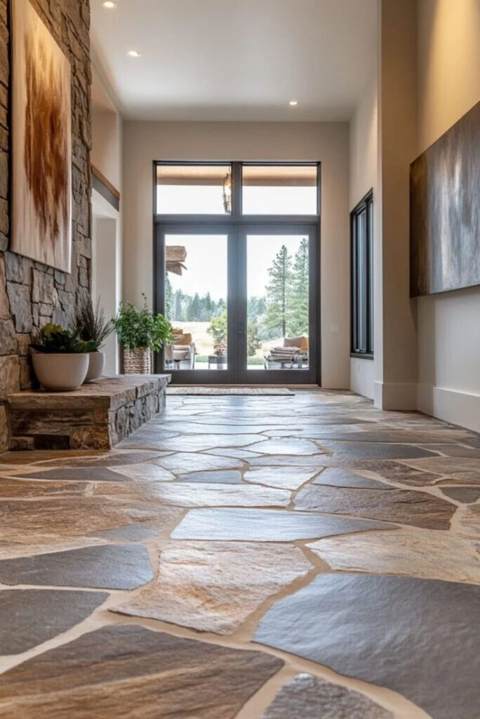 Stone flooring with a layer of sealer